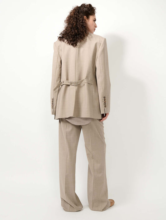 Straight-cut sand pinstripe jacket