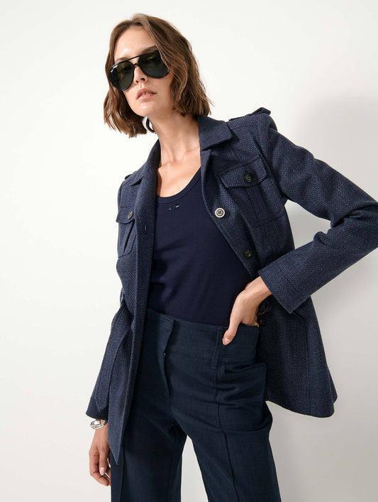 Veste saharienne en natté navy