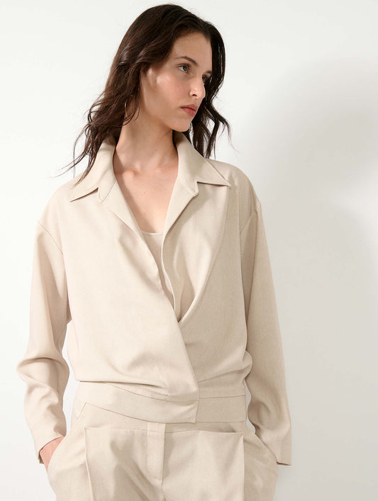 Blouson cache-cœur en crêpe imprimé sable