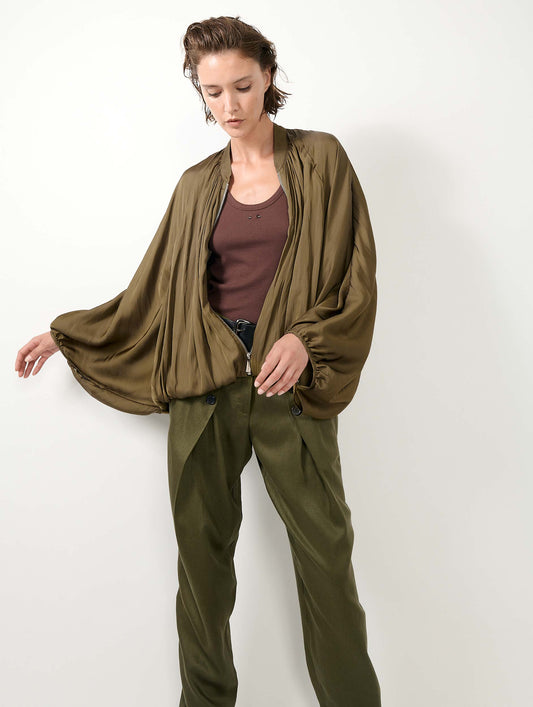 Khaki Angel Skin draped zipped jacket