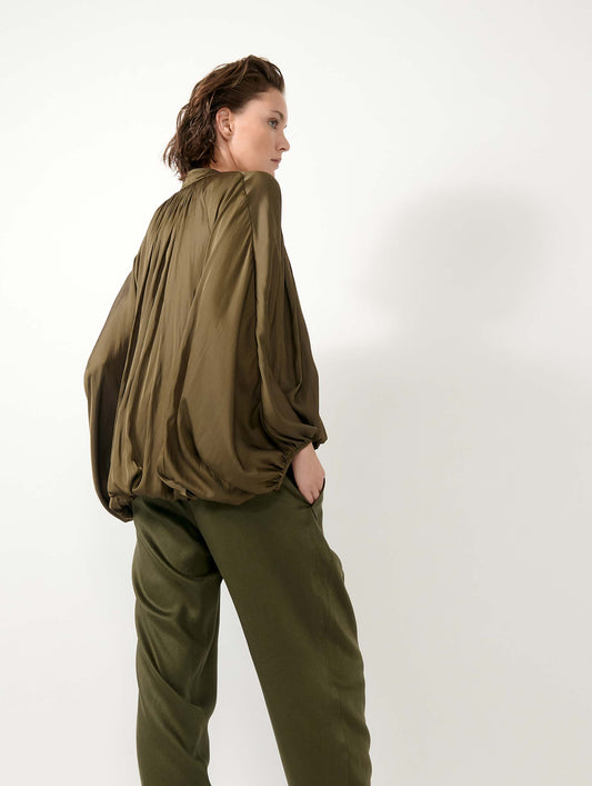 Khaki Angel Skin draped zipped jacket