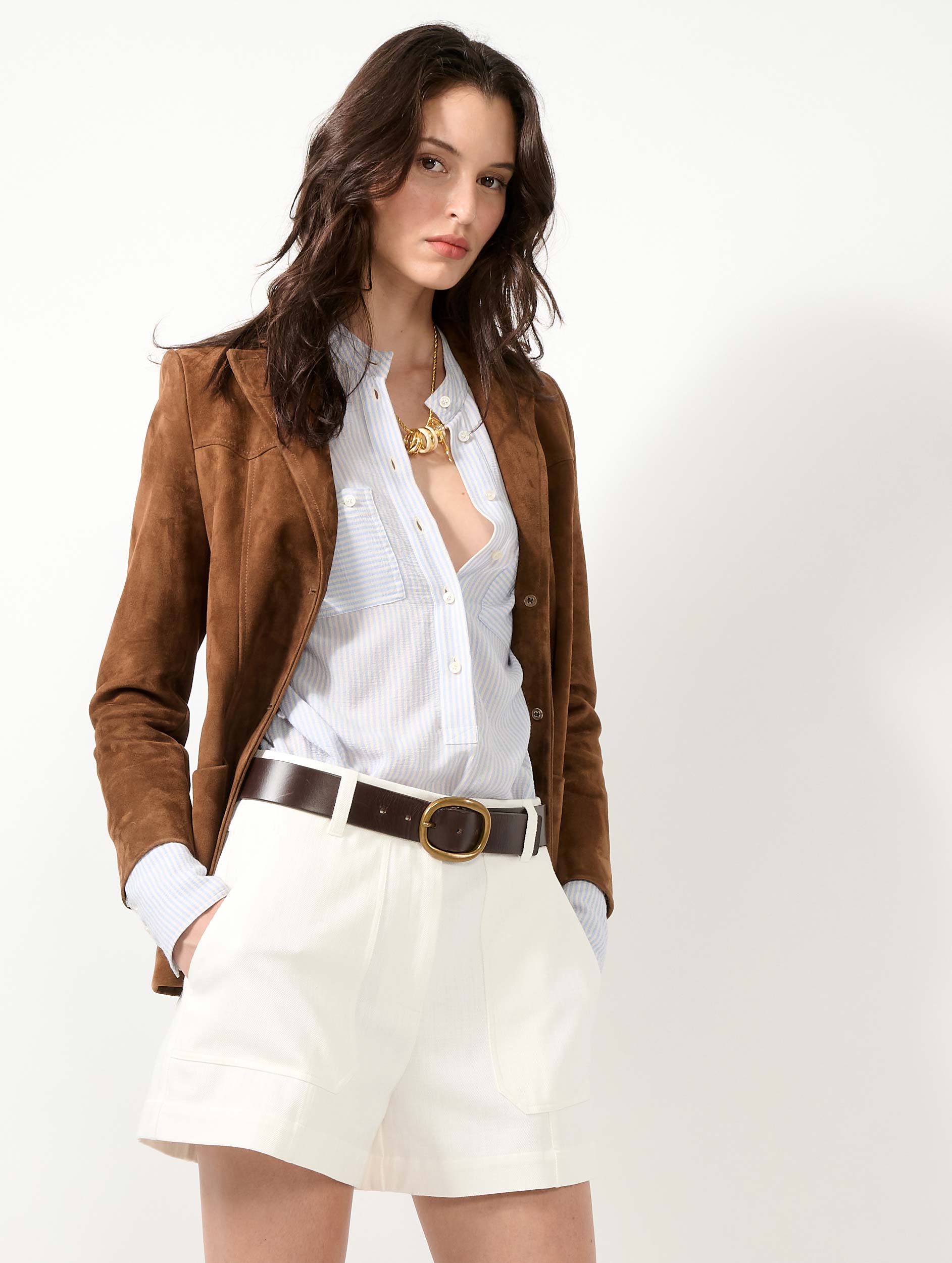 Women Ready-to-Wear | Brown suede lambskin jacket | Barbara Bui
