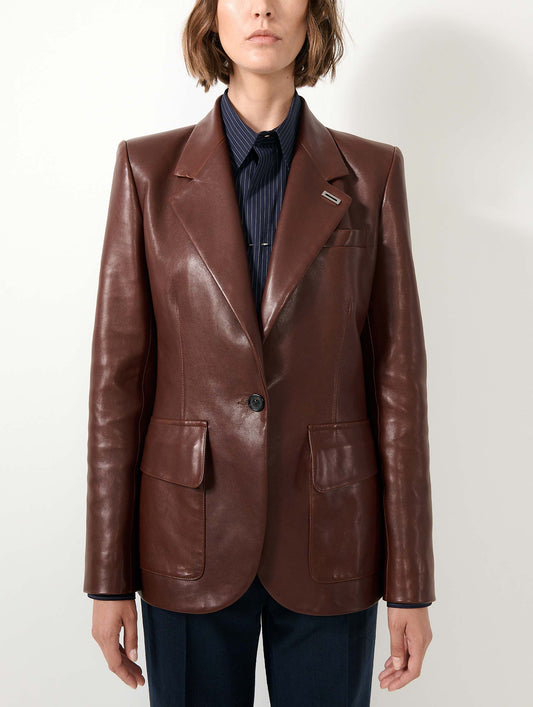 Veste en cuir plongé marron