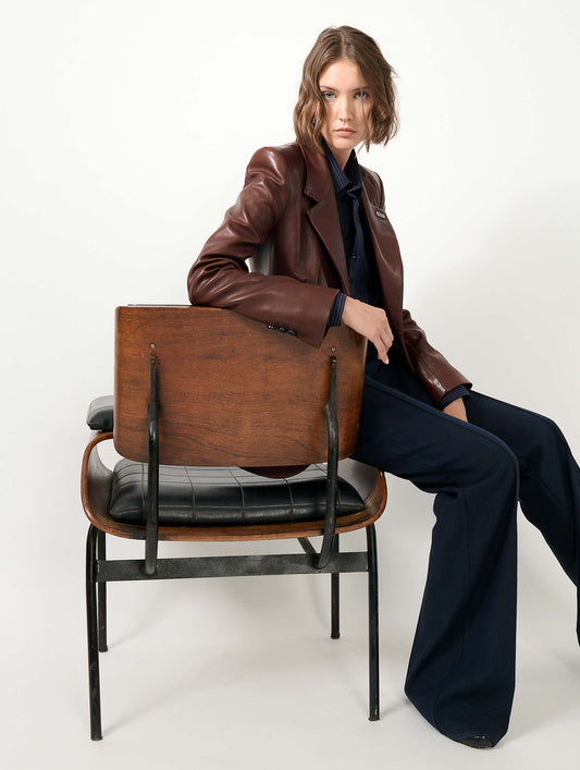 Veste en cuir plongé marron