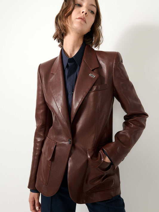 Veste en cuir plongé marron