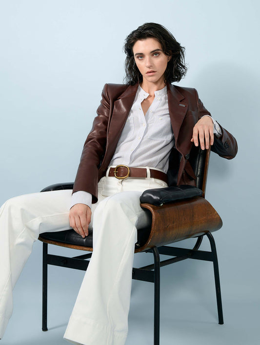 Veste en cuir plongé marron