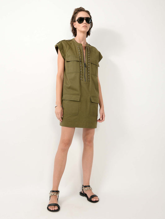 Robe à manches courtes en gabardine de coton kaki