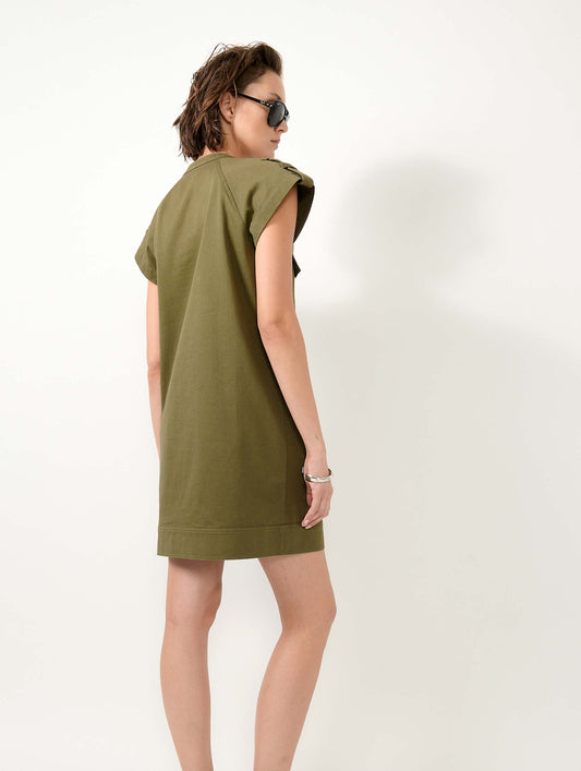 Robe à manches courtes en gabardine de coton kaki