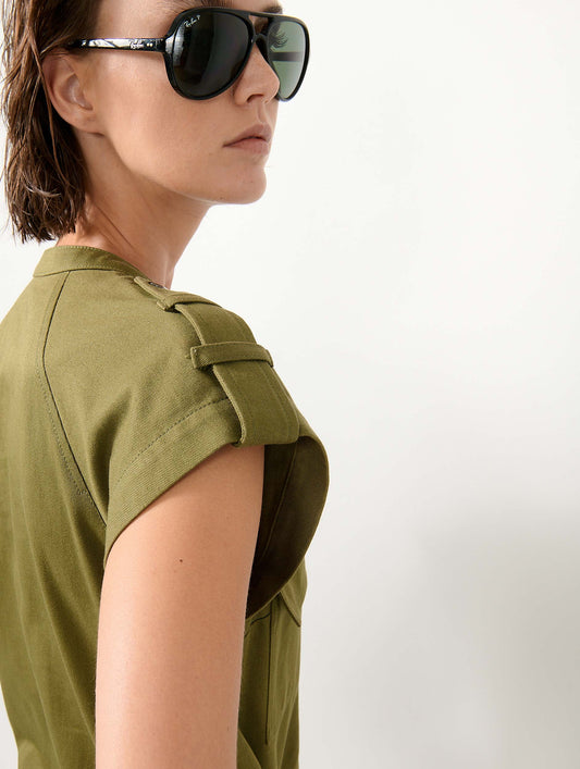 Robe à manches courtes en gabardine de coton kaki
