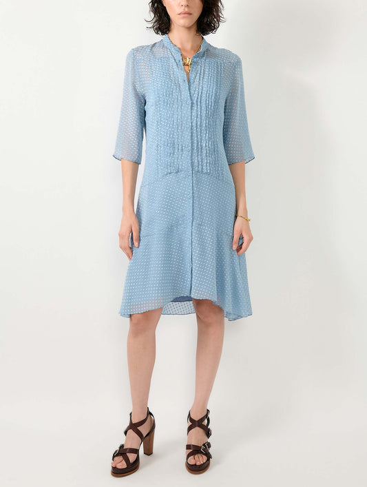 Robe en soie plumetis bleu ciel