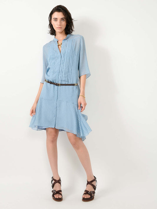 Robe en soie plumetis bleu ciel