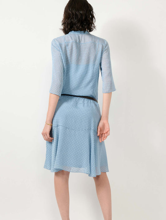 Robe en soie plumetis bleu ciel