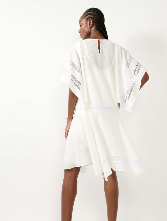 White crepon dress with lace inlays