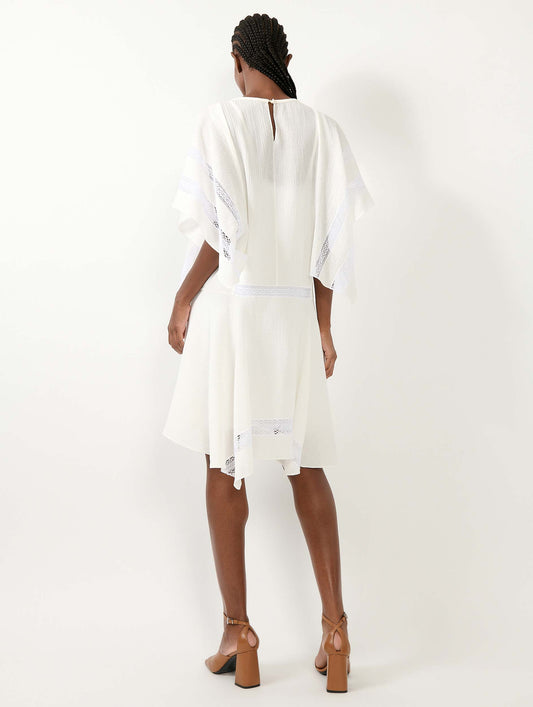 White crepon dress with lace inlays