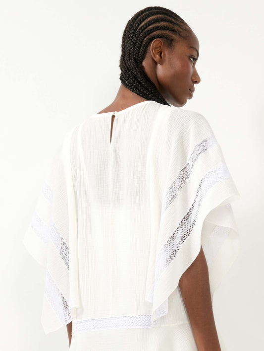 White crepon dress with lace inlays