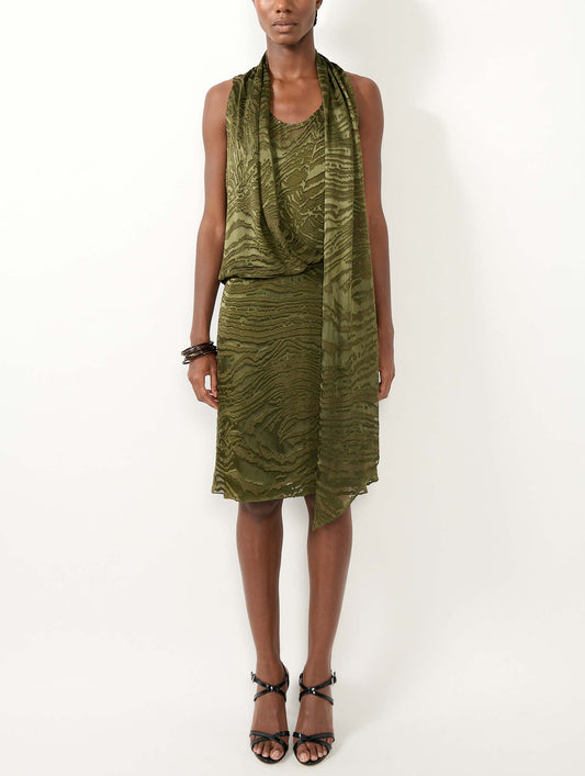 Robe en satin dévoré kaki
