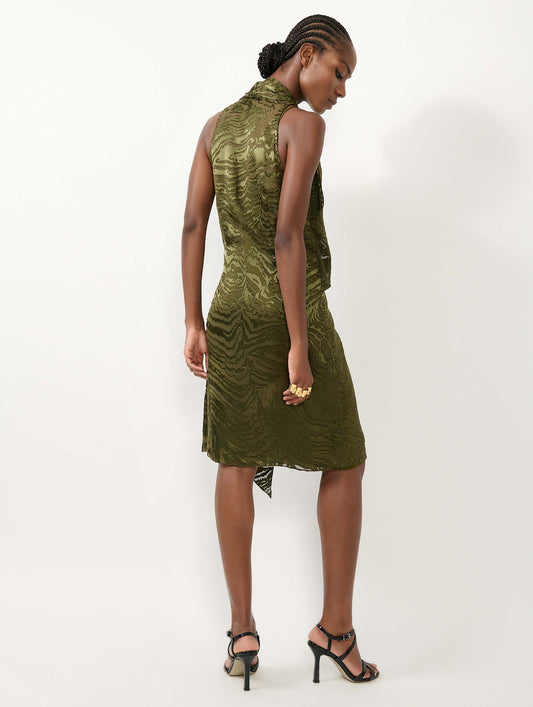Robe en satin dévoré kaki
