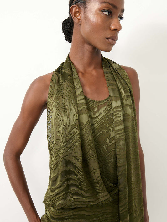 Robe en satin dévoré kaki