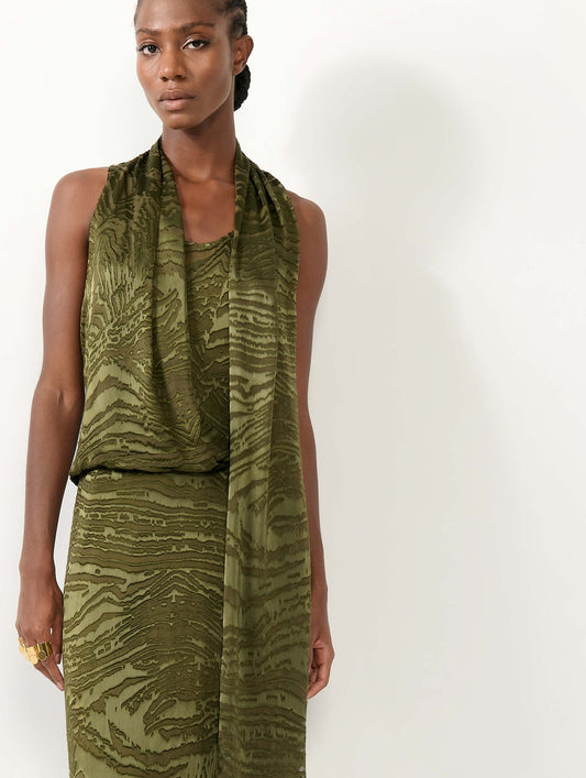 Robe en satin dévoré kaki