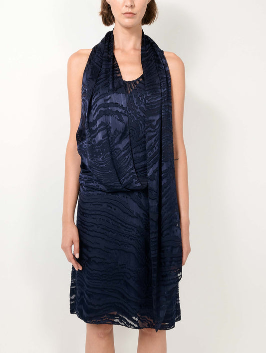 Robe en satin dévoré navy