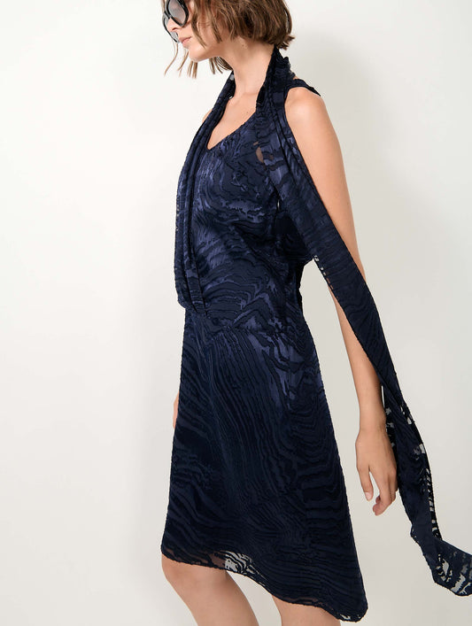 Robe en satin dévoré navy