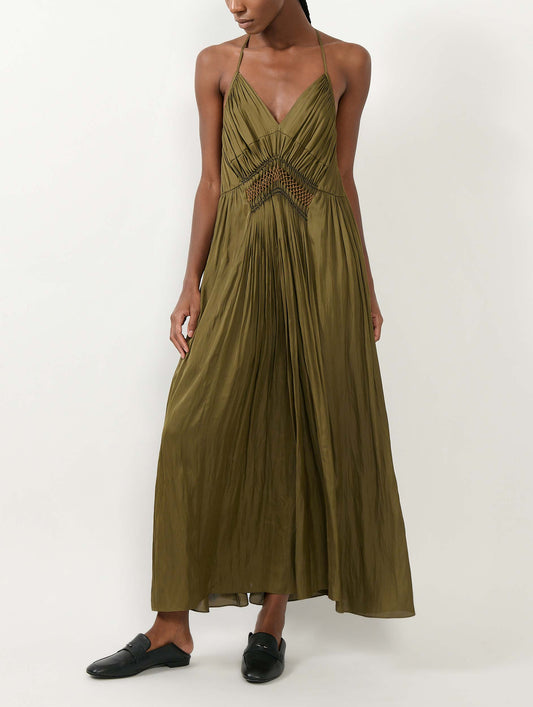 Khaki Angel Skin backless long dress