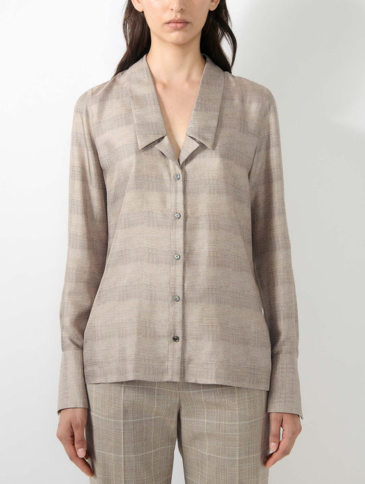 Prince of Wales check printed silk twill shirt