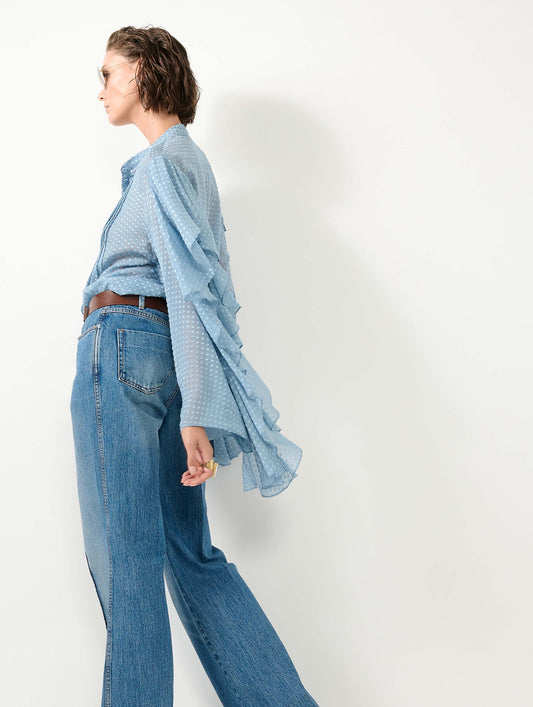 Chemise en soie plumetis bleu ciel