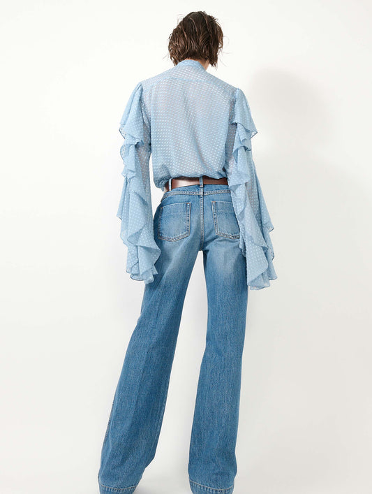 Chemise en soie plumetis bleu ciel