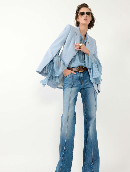 Chemise en soie plumetis bleu ciel