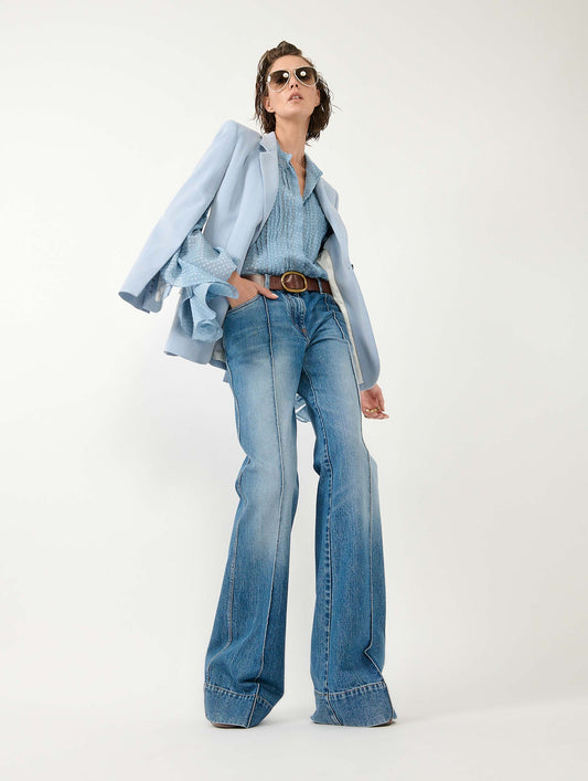 Chemise en soie plumetis bleu ciel