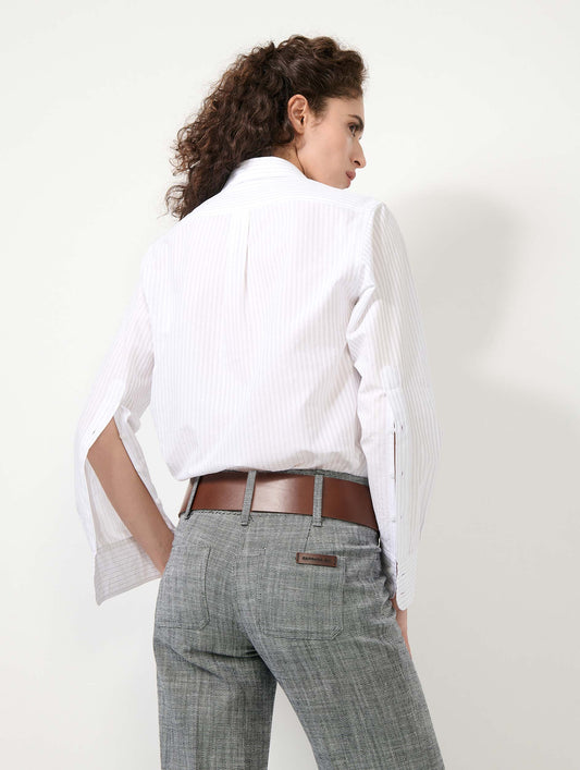 Chemise blanche en coton façonné à rayures grises