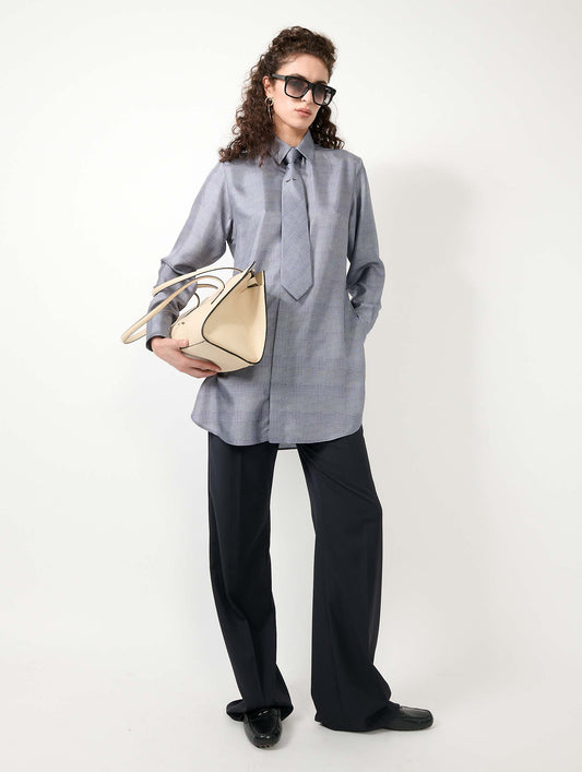 Liquette en twill de soie Prince de Galles bleue