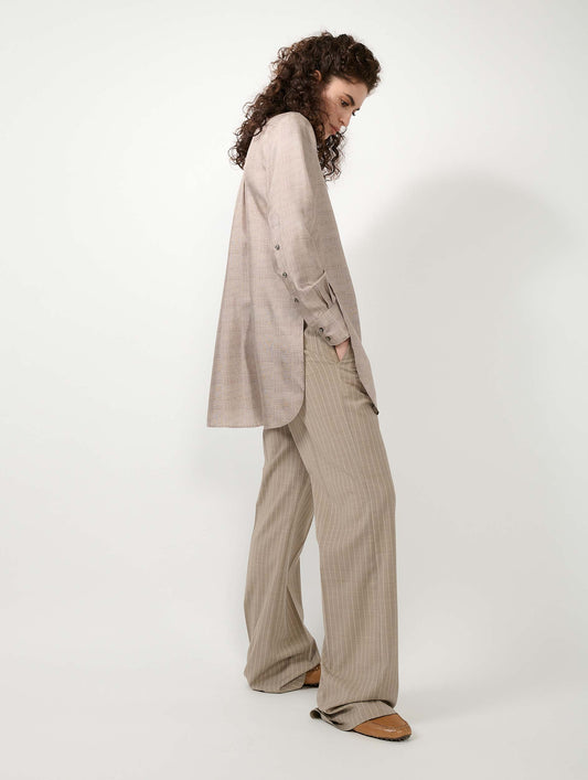 Sand Prince of Wales check silk twill long shirt