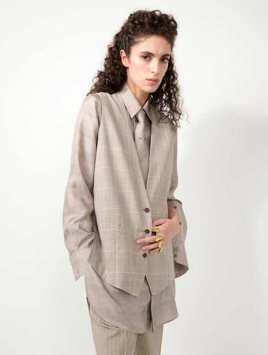 Sand Prince of Wales check suit waistcoat