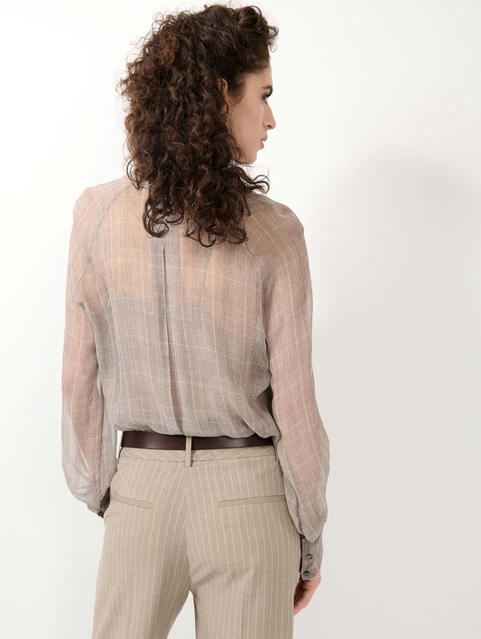 Sand Prince of Wales check silk georgette blouse