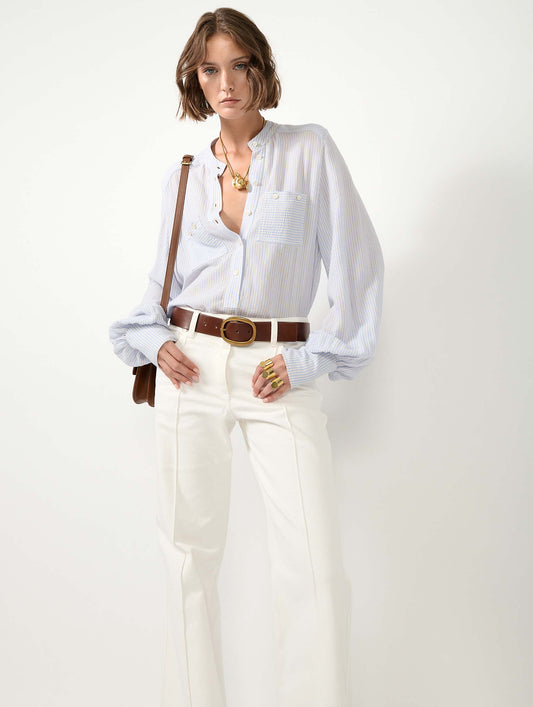 Chemise en crépon rayé bleu ciel