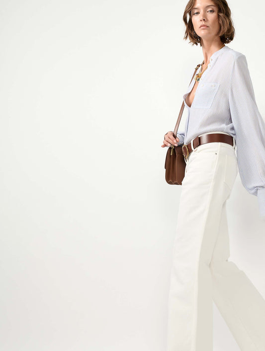 Chemise en crépon rayé bleu ciel