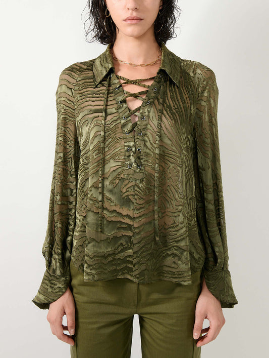 Khaki devoré satin blouse