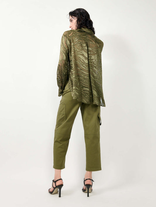 Khaki devoré satin blouse