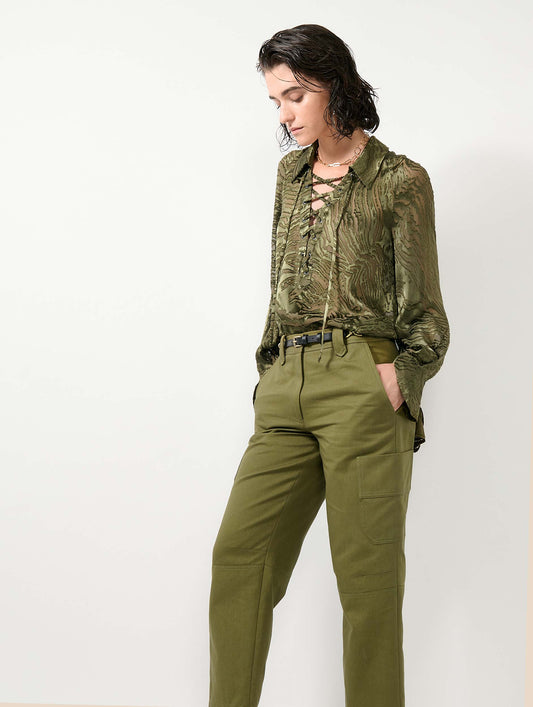 Khaki devoré satin blouse