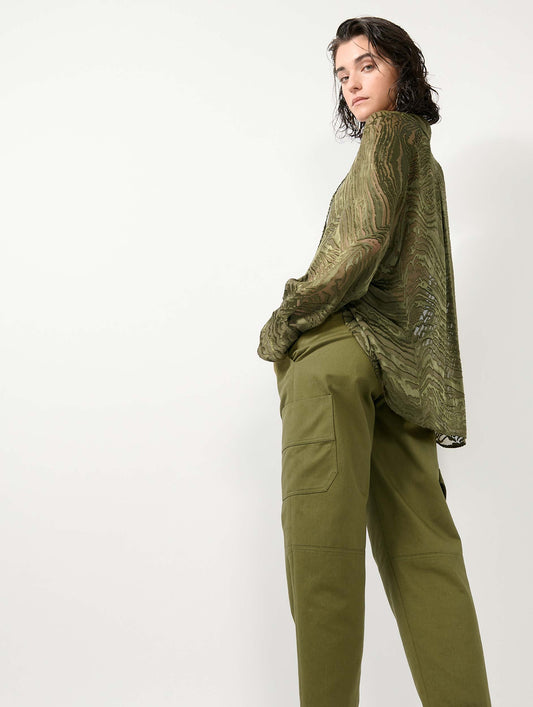 Khaki devoré satin blouse