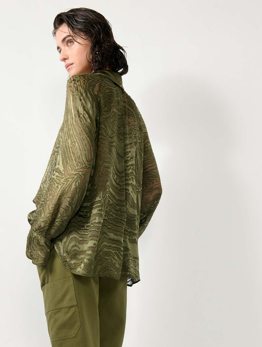 Khaki devoré satin blouse