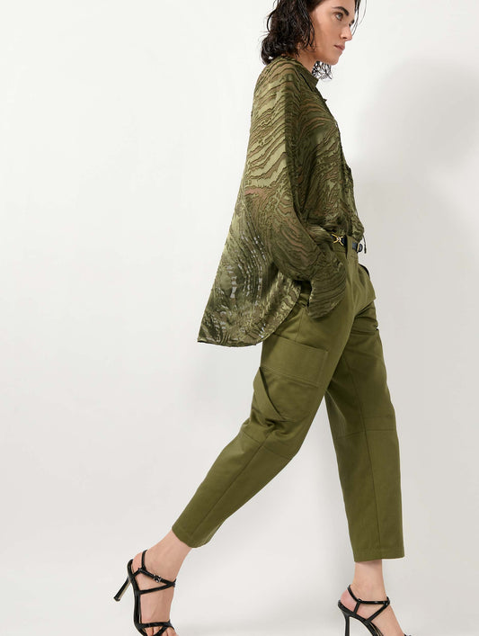 Khaki devoré satin blouse