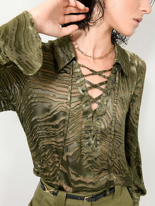 Khaki devoré satin blouse
