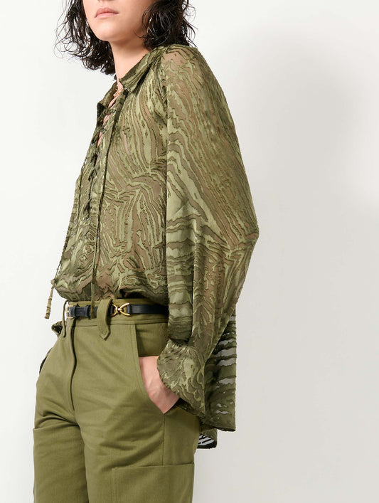Khaki devoré satin blouse