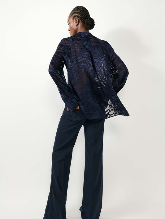 Blouse en satin dévoré navy