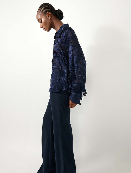 Blouse en satin dévoré navy