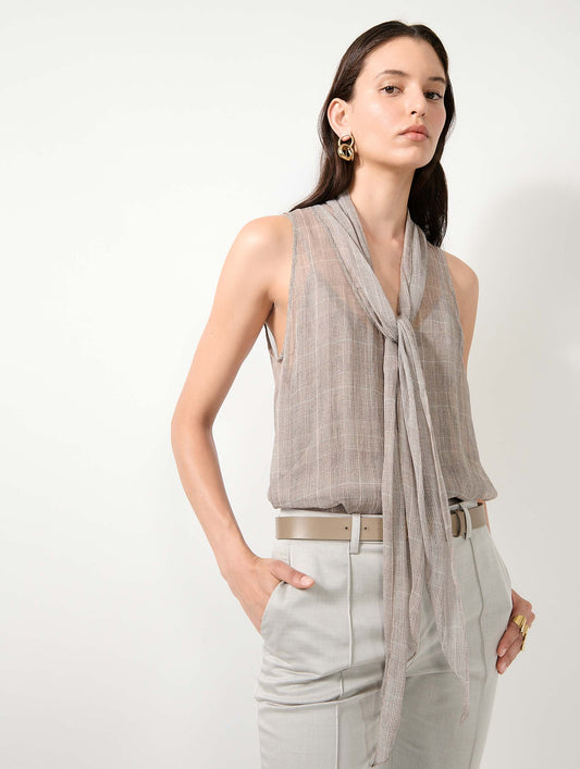 Sand Prince of Wales check silk georgette top