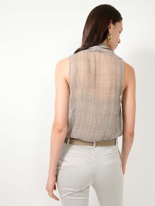 Sand Prince of Wales check silk georgette top